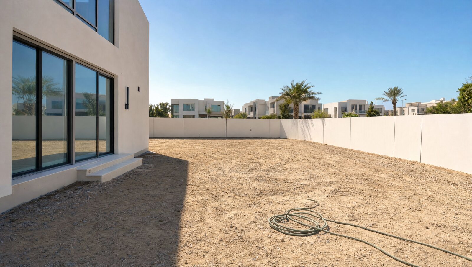 Bare villa plot before landscaping